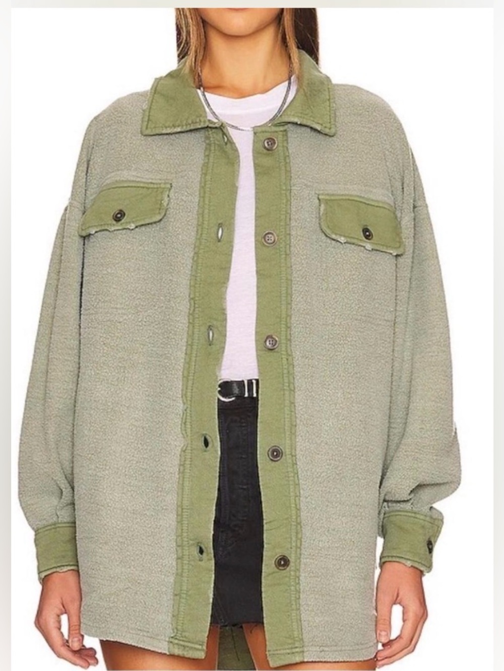 Free People Ruby Shirt Jacket in Olive green